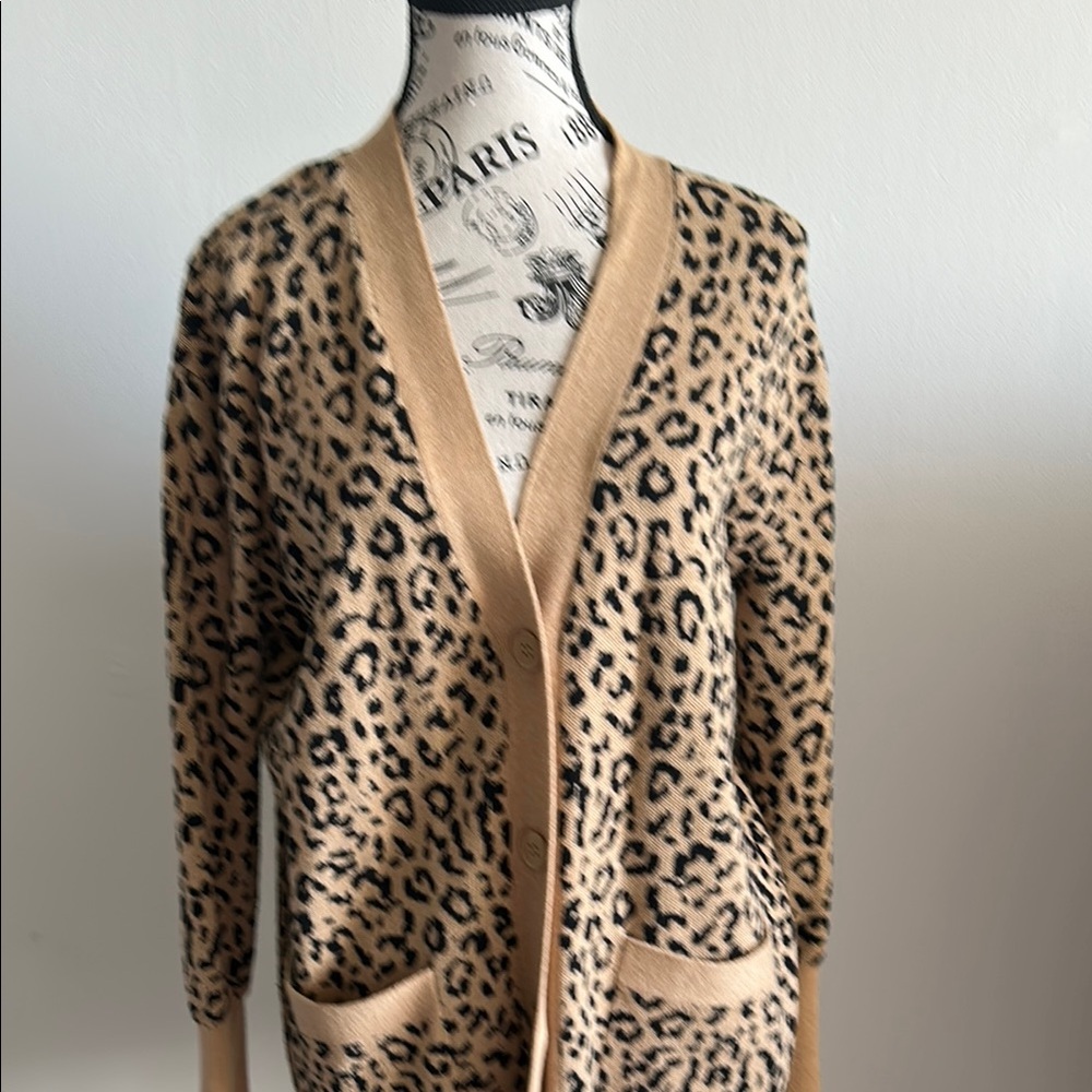 Tan and Black Animal Print Cardigan Sweater